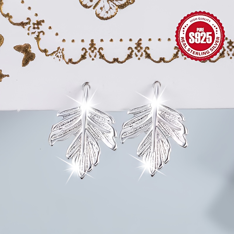 925 Silver Maple Leaf Ear Hooks Forest Style Leaf Earrings